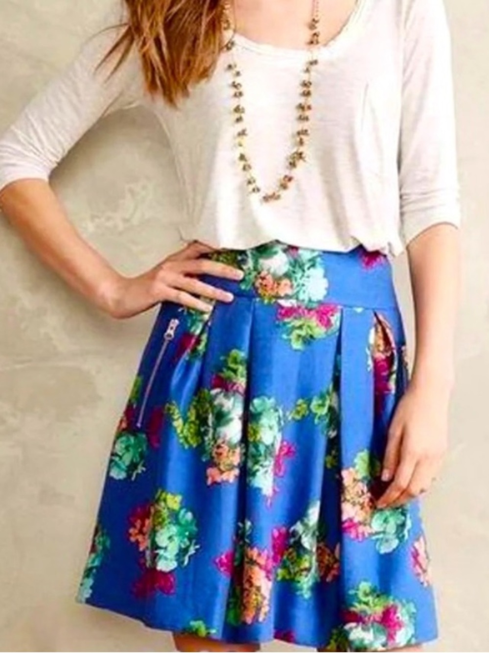 Maeve Royal Blue Floral A-Line Skirt